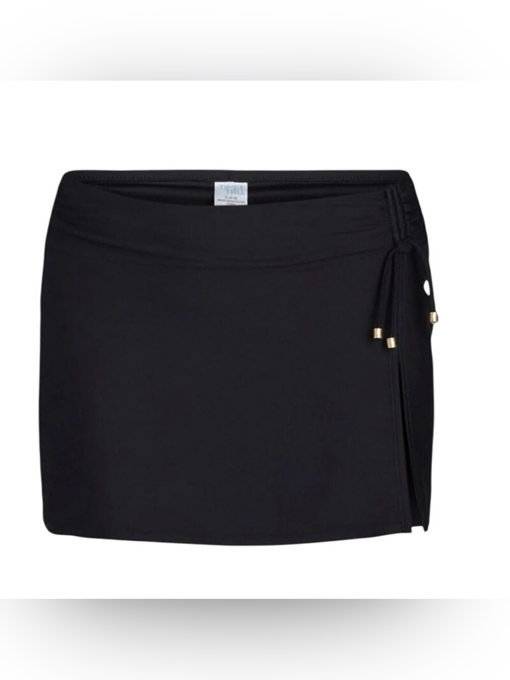 NWT Time and Tru Side Tie Swim Skirt  in Black with Gold Bead Ties Medium